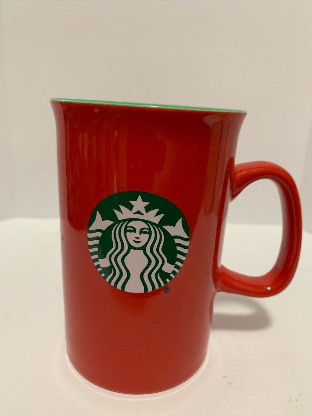 Starbucks Green Logo on Bright Red Ceramic Mug